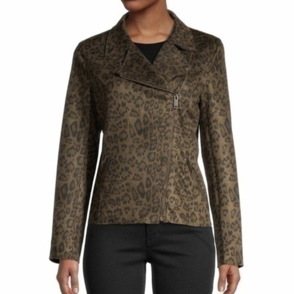Catherine Malandrino Faux Leather Leopard Print Moto Jacket - Size XS